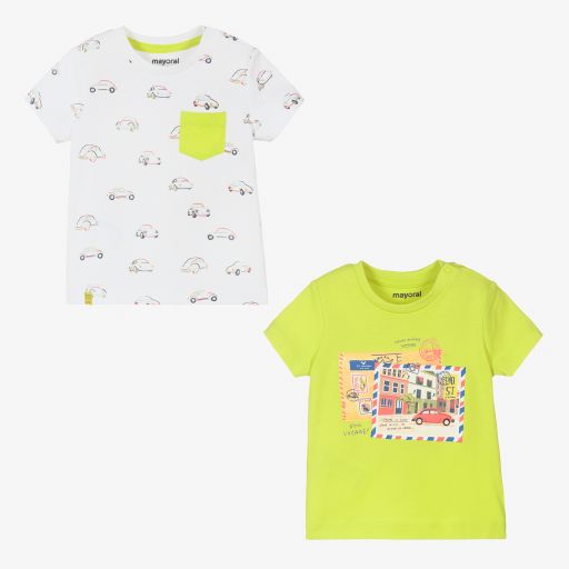 Mayoral-White & Green T-Shirts (2 Pack) | Childrensalon Outlet