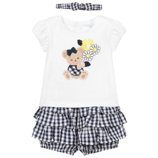Mayoral-طقم شورت أطفال بناتي قطن لون أبيض و كحلي | Childrensalon Outlet
