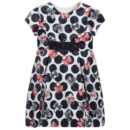 Mayoral-White & Navy Blue Velour Dress | Childrensalon Outlet