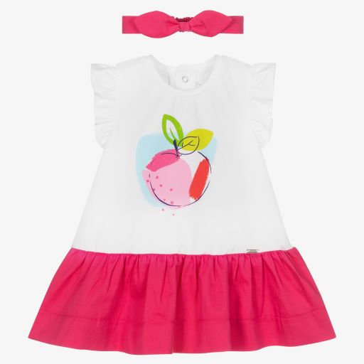 Mayoral-White & Pink Apple Dress Set | Childrensalon Outlet