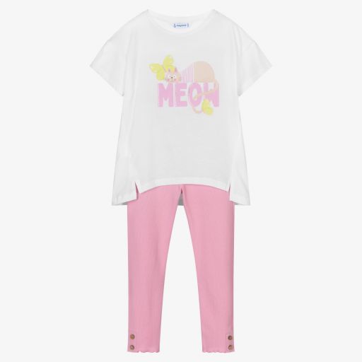 Mayoral-White & Pink Leggings Set | Childrensalon Outlet