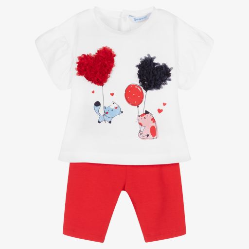 Mayoral-White & Red Leggings Set | Childrensalon Outlet