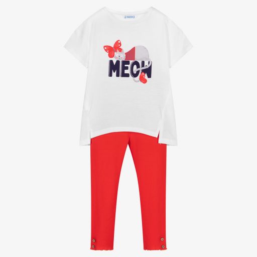 Mayoral-White & Red Leggings Set | Childrensalon Outlet