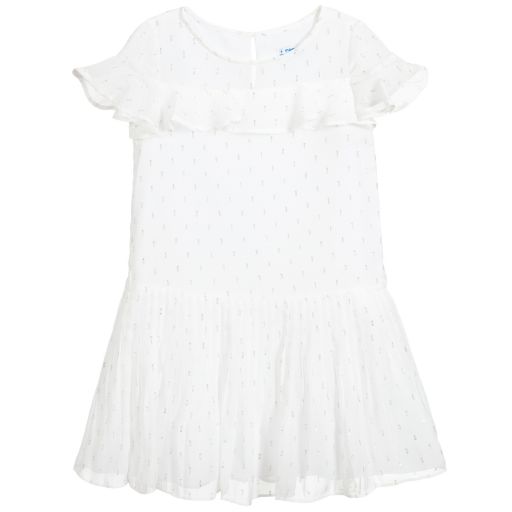 Mayoral-White & Silver Chiffon Dress | Childrensalon Outlet