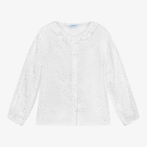 Mayoral-White & Silver Hearts Blouse | Childrensalon Outlet