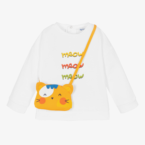 Mayoral-White Sweatshirt & Cat Bag | Childrensalon Outlet