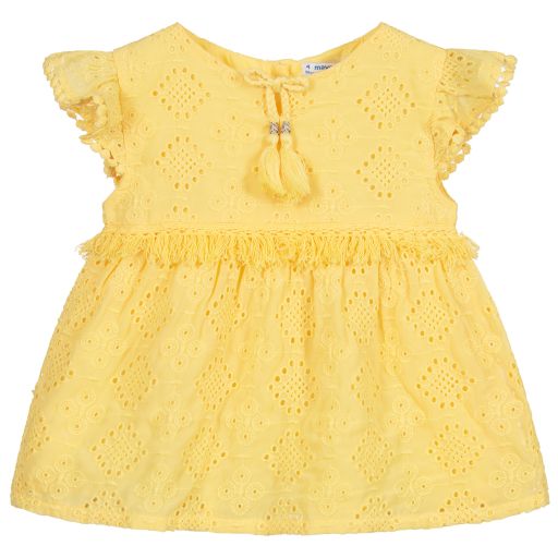 Mayoral-Yellow Broderie Anglaise Blouse | Childrensalon Outlet