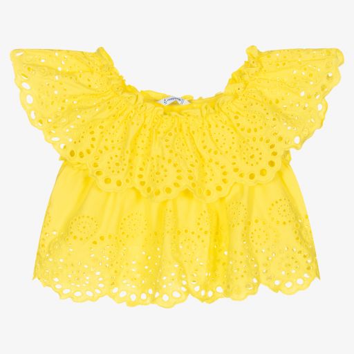 Mayoral-Yellow Broderie Anglaise Blouse | Childrensalon Outlet