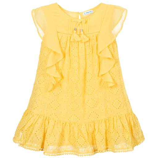Mayoral-Yellow Broderie Anglaise Dress | Childrensalon Outlet