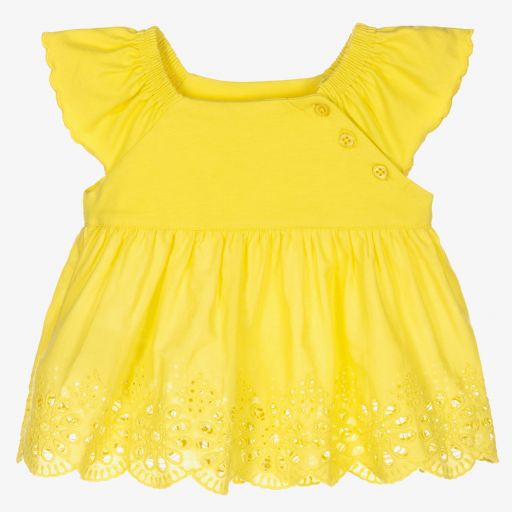Mayoral-Yellow Broderie Anglaise Top | Childrensalon Outlet