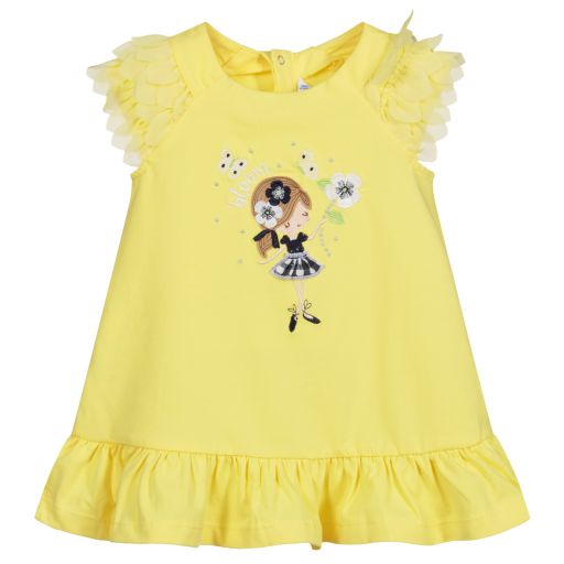 Mayoral-Yellow Cotton Jersey Dress | Childrensalon Outlet