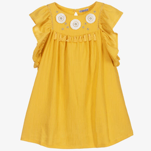 Mayoral-فستان بولي مطرز لون أصفر | Childrensalon Outlet