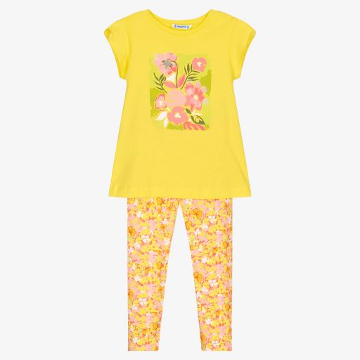 Mayoral-Желтая футболка и розовые легинсы | Childrensalon Outlet