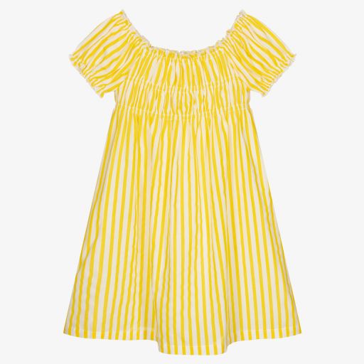 Mayoral-Yellow Striped Cotton Dress | Childrensalon Outlet
