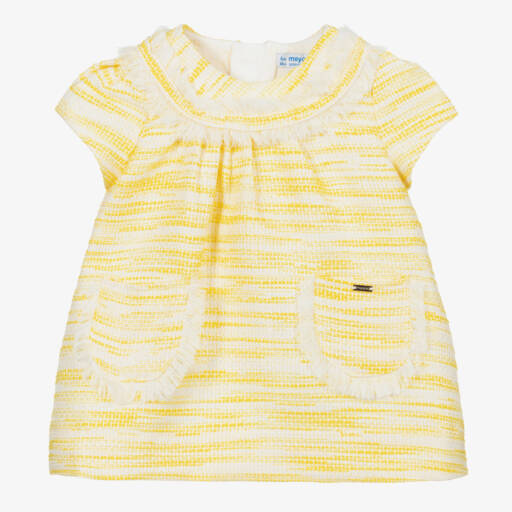 Mayoral-فستان تويد لون أصفر وأبيض | Childrensalon Outlet