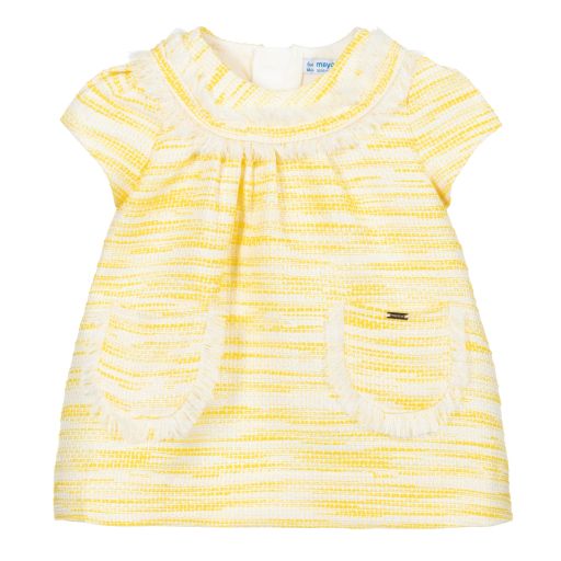Mayoral-Yellow & White Tweed Dress | Childrensalon Outlet