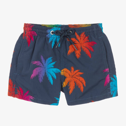 MC2 Saint Barth-Short de bain bleu à motif palmiers | Childrensalon Outlet