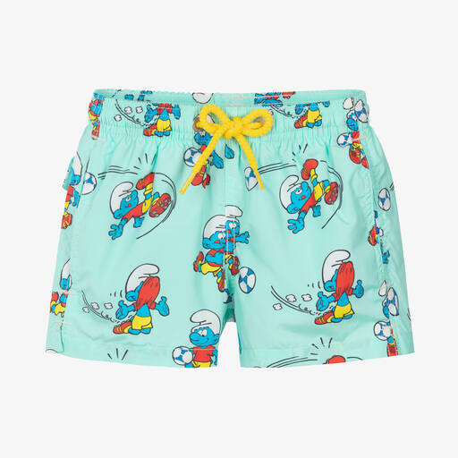 MC2 Saint Barth-شورت سباحة بطبعة السنافر لون أخضر أكوا للأولاد | Childrensalon Outlet