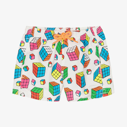 MC2 Saint Barth-Белые плавки-шорты с кубиками Рубика | Childrensalon Outlet