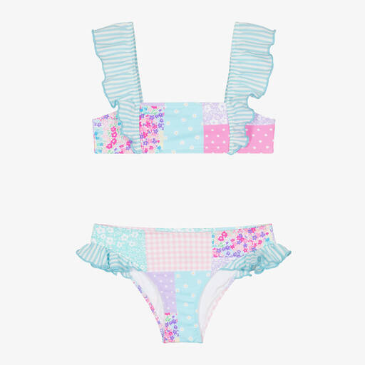 MC2 Saint Barth-Girls Blue Patchwork Bikini | Childrensalon Outlet