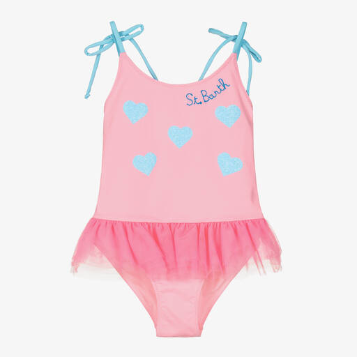 MC2 Saint Barth-Girls Pink & Blue Glitter Heart Swimsuit | Childrensalon Outlet