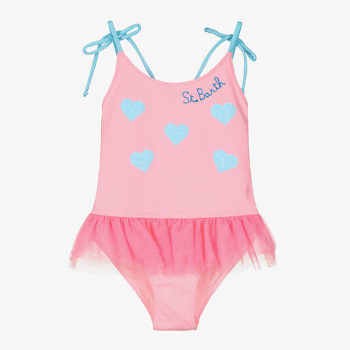 MC2 Saint Barth-Maillot de bain rose à cœurs bleus | Childrensalon Outlet