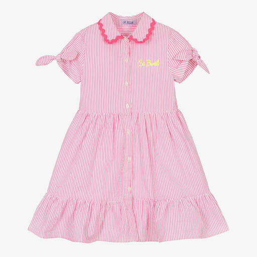 MC2 Saint Barth-Girls Pink Cotton Striped Dress  | Childrensalon Outlet
