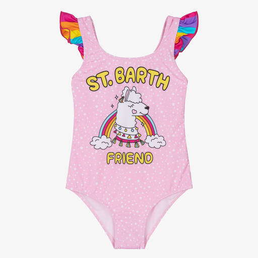 MC2 Saint Barth-Girls Pink Llama Print Swimsuit | Childrensalon Outlet