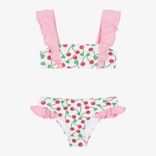 MC2 Saint Barth-Girls White Cherry Print Bikini | Childrensalon Outlet