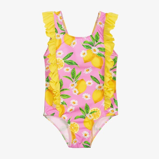 MC2 Saint Barth-Pink Lemon Print Swimsuit | Childrensalon Outlet