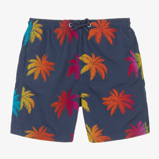 MC2 Saint Barth-Teen Boys Blue Velvet Palm Tree Swim Shorts | Childrensalon Outlet