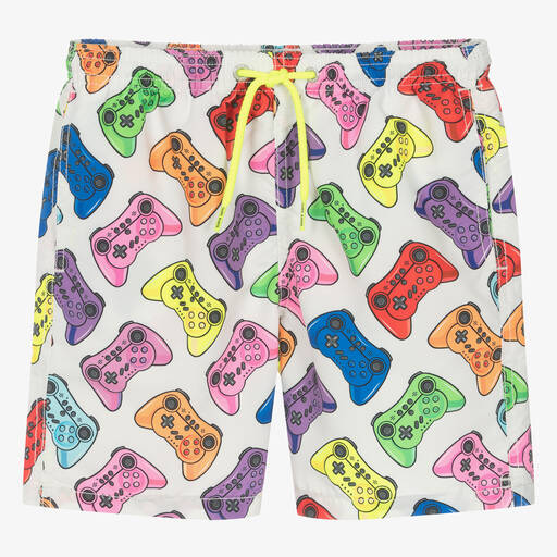 MC2 Saint Barth-Teen Boys White Gaming Swim Shorts | Childrensalon Outlet