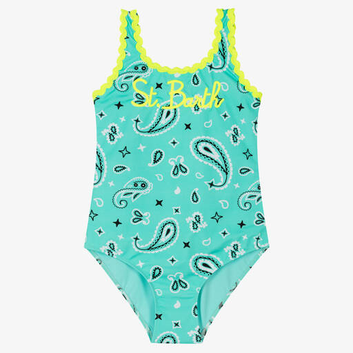 MC2 Saint Barth-Teen Girls Green Paisley Logo Swimsuit | Childrensalon Outlet
