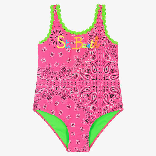 MC2 Saint Barth-Teen Girls Neon Pink Paisley Logo Swimsuit | Childrensalon Outlet