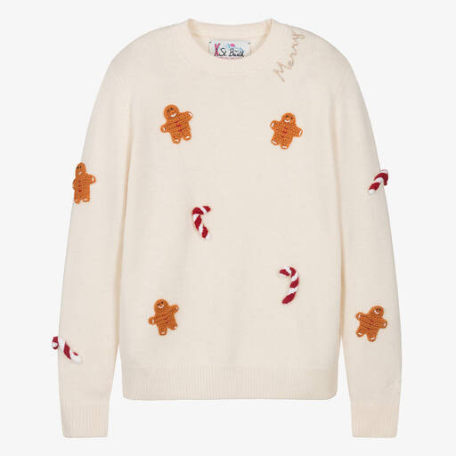 MC2 Saint Barth-Teen Ivory Wool Festive Sweater | Childrensalon Outlet