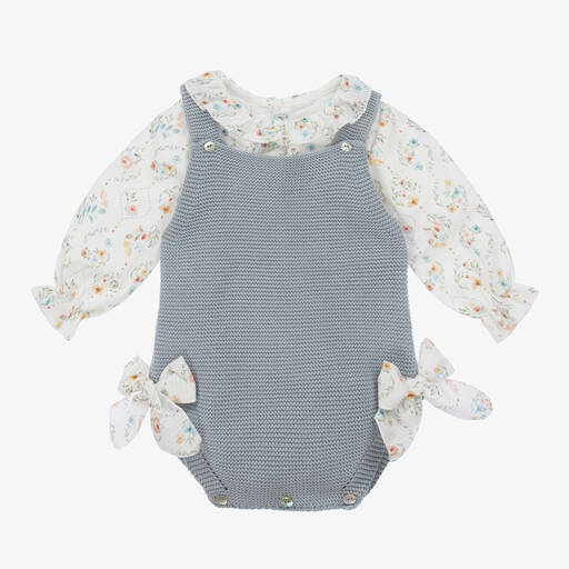 Mebi-طقم تبّان قطن محبوك لون أزرق وأبيض للمولودات | Childrensalon Outlet