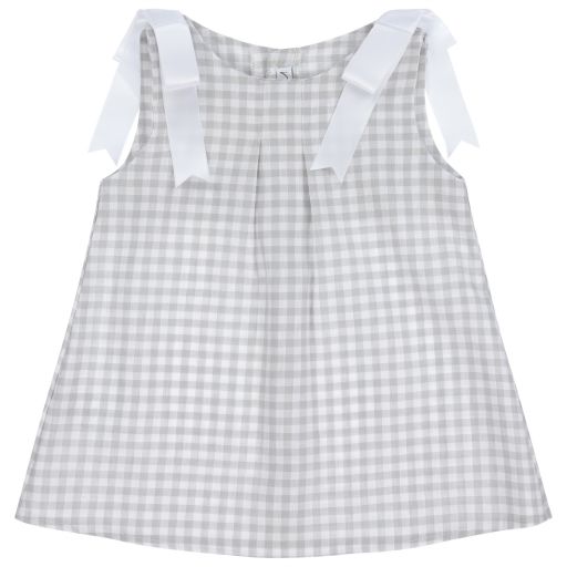 Mebi-Baby Girls Grey Linen Dress | Childrensalon Outlet