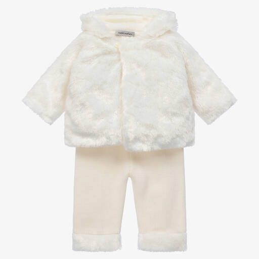 Mebi-Baby Girls Ivory Wool & Faux Fur Trouser Set | Childrensalon Outlet