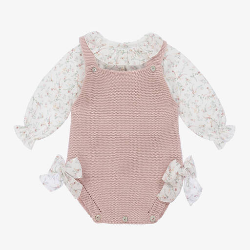 Mebi-Baby Girls Pink Cotton Knit Shortie Set | Childrensalon Outlet