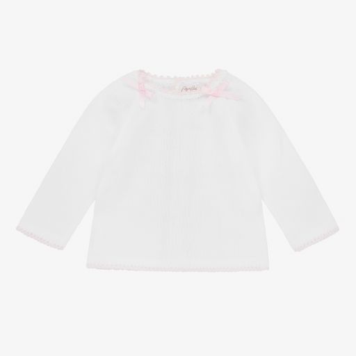 Mebi-Baby Girls White Cotton Jumper | Childrensalon Outlet