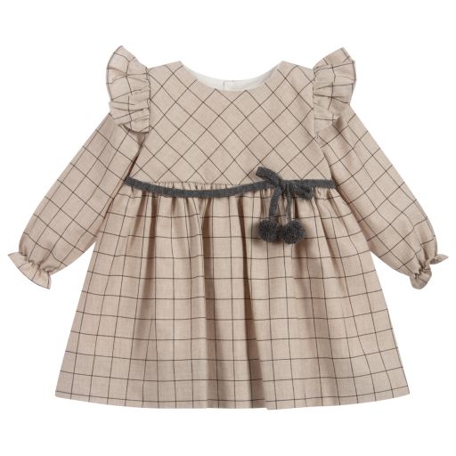 Mebi-Beige Cotton Check Dress | Childrensalon Outlet