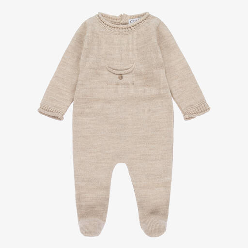 Mebi-Beige Knitted Wool Pocket Babygrow | Childrensalon Outlet