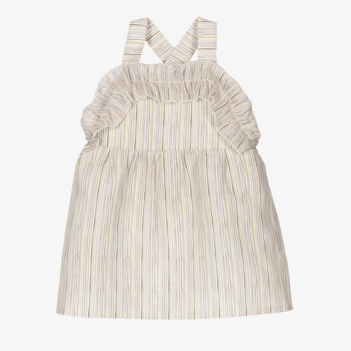 Mebi-Beige Linen Pinafore Dress  | Childrensalon Outlet