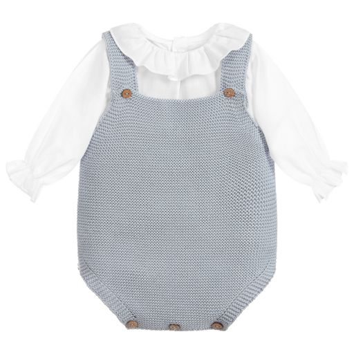 Mebi-Blue Cotton Knit Shortie Set | Childrensalon Outlet