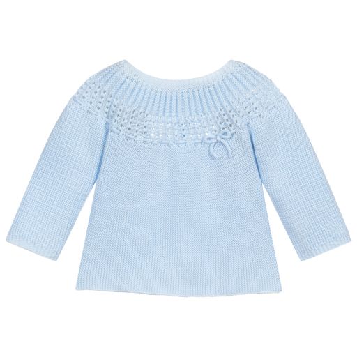 Mebi-Blue Cotton Knitted Sweater | Childrensalon Outlet