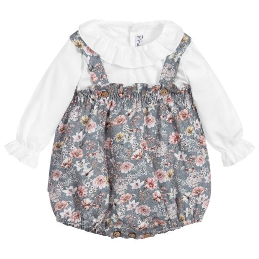 Mebi-Ensemble barboteuse bleu à fleurs | Childrensalon Outlet