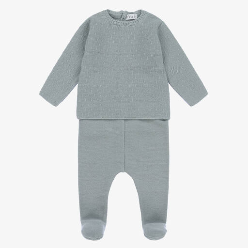 Mebi-Blue Knitted Cotton 2 Piece Babygrow | Childrensalon Outlet