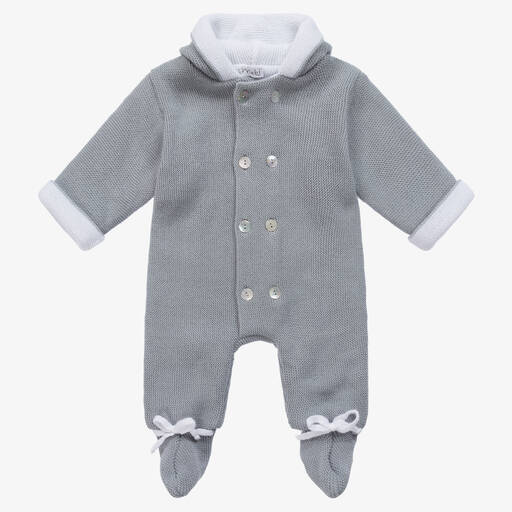 Mebi-Blue & White Knitted Baby Pramsuit | Childrensalon Outlet