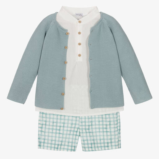 Mebi-Boys Aqua Blue Cotton Shorts Set | Childrensalon Outlet