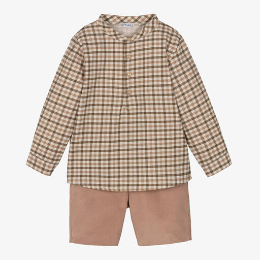 Mebi-Boys Beige Cotton Corduroy Shorts Set | Childrensalon Outlet